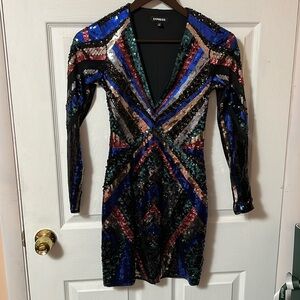 Express multicolor sequin v-neck mini dress - size XXS​​